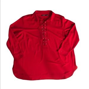 LAUREN by Ralph Lauren Women’s Red Lace-up Top 3X